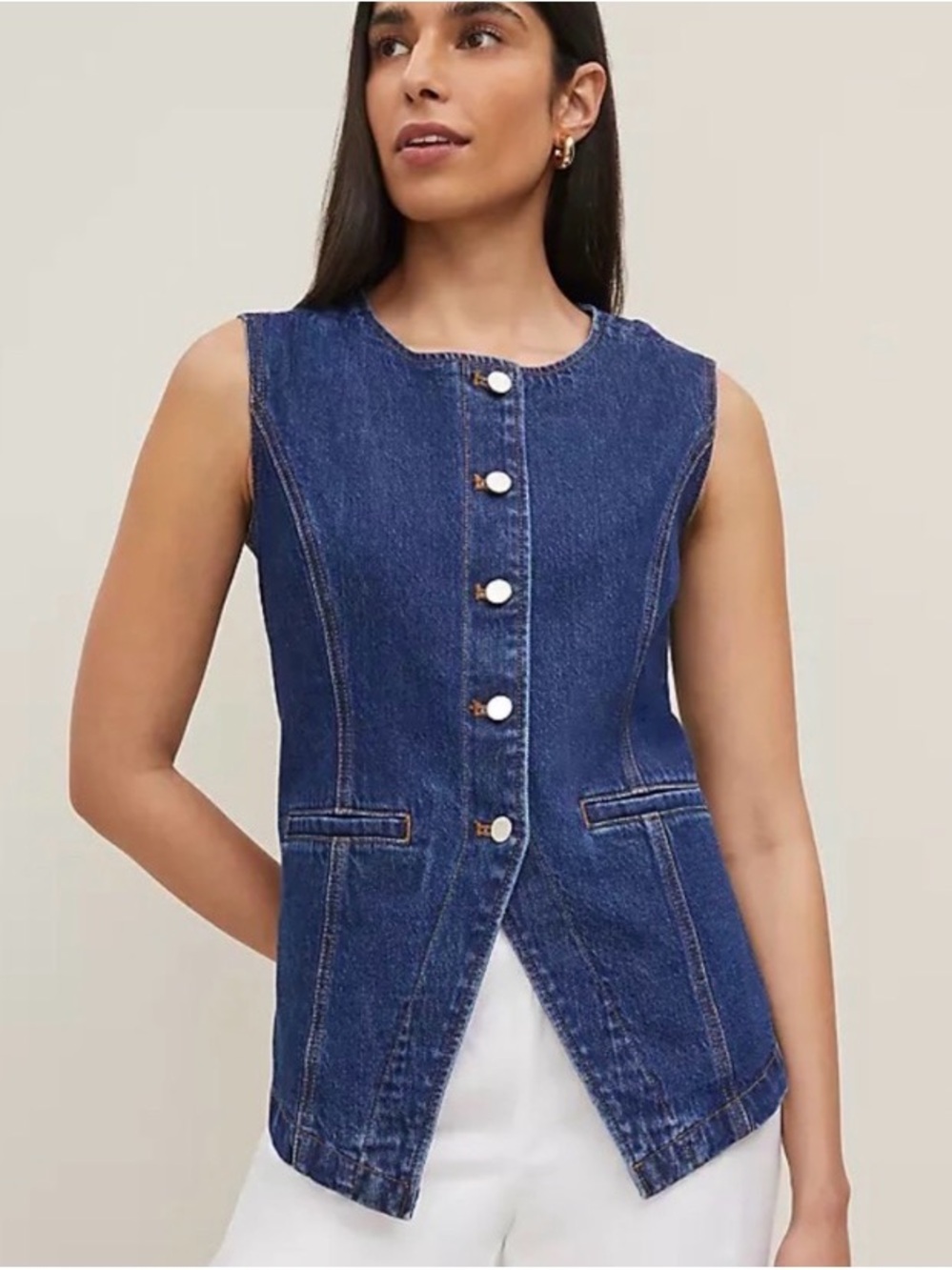 Denim Sleeveless Button Front Vest